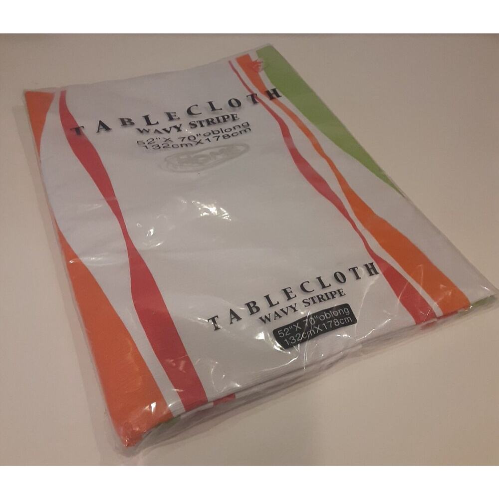 Home Vinyl Tablecloth Wavy Stripe Summer Fun 52x70